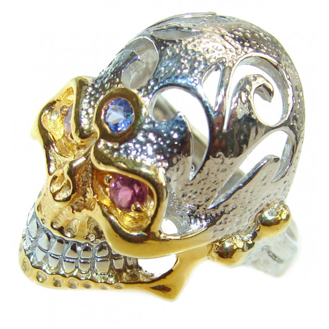 Ghost Rider Natural Sapphire Ruby .925 Statement Sterling Silver LARGE ring size 10