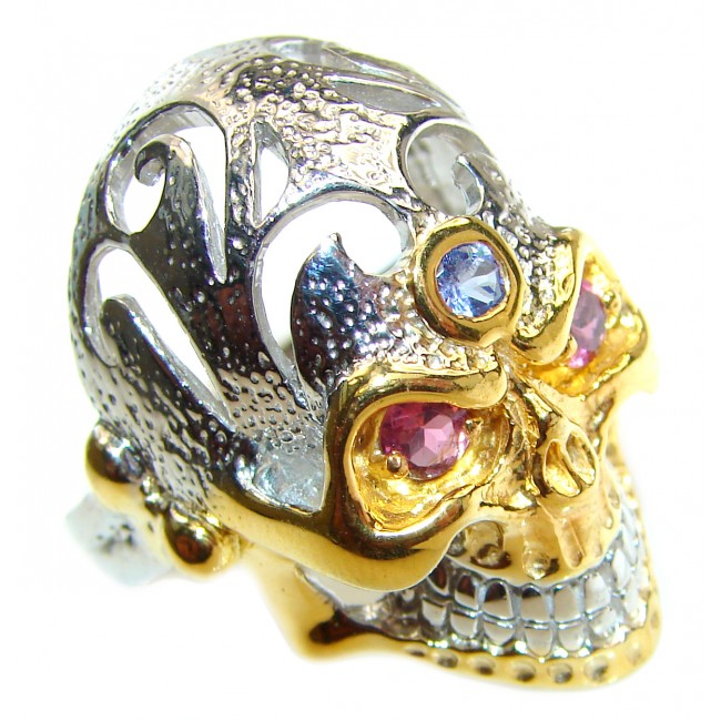 Ghost Rider Natural Sapphire Ruby .925 Statement Sterling Silver LARGE ring size 10