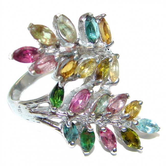 Natural Watermelon Tourmaline .925 Sterling Silver Statement ring size 7 3/4