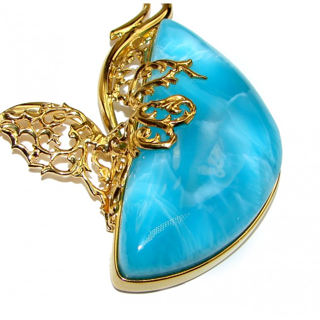 Great Masterpiece 65.9 grams genuine AAAAA QUALITY Larimar 24K Gold over .925 Sterling Silver handmade necklace