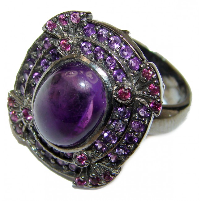 Victorian Style genuine Amethyst black rhodium over .925 Sterling Silver handcrafted Ring size 7 3/4