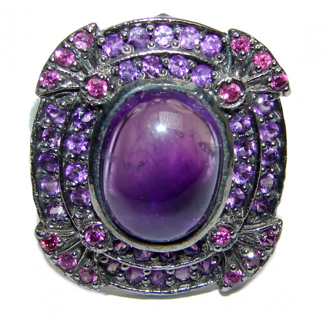 Victorian Style genuine Amethyst black rhodium over .925 Sterling Silver handcrafted Ring size 7 3/4