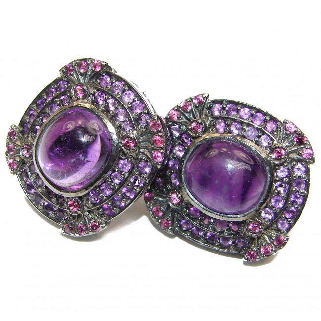 Miriam Spectacular Large Authentic Amethyst black rhodium over .925 Sterling Silver handmade earrings