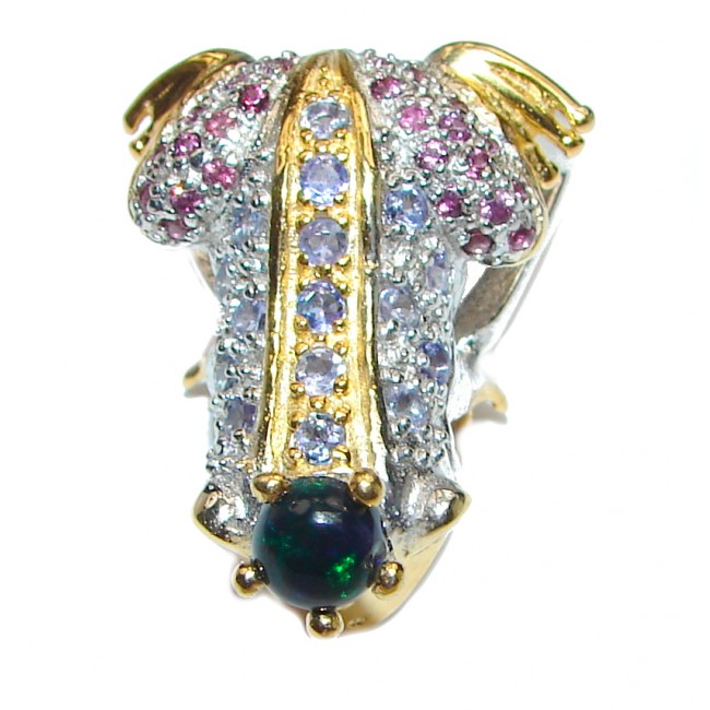 Large Frog Genuine Black Opal Sapphire .925 Sterling Silver handcrafted Statement Ring size 8