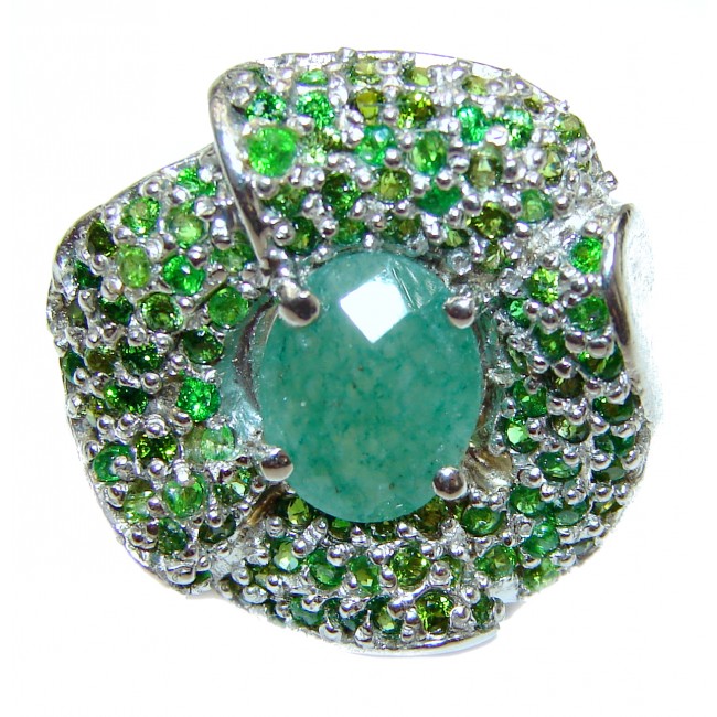 Natural Emerald .925 Sterling Silver handmade ring s. 8