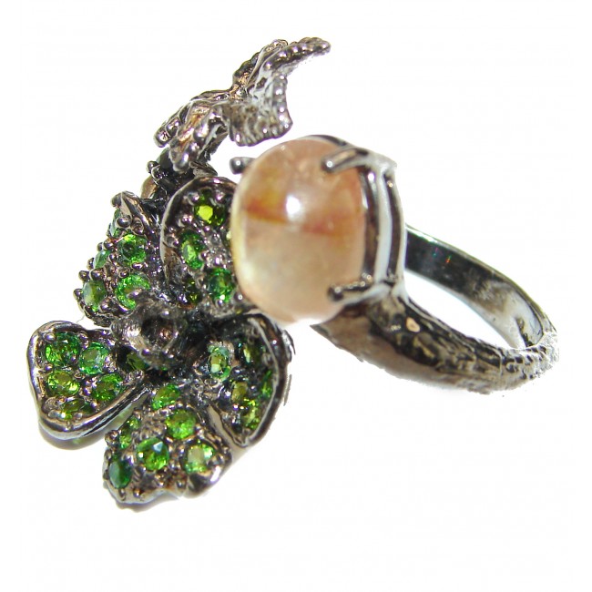 My sweet Flower Chrome Diopside black rhodium over .925 Sterling Silver Statement ring size 9 1/4