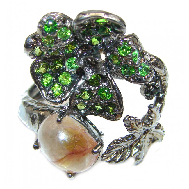 My sweet Flower Chrome Diopside black rhodium over .925 Sterling Silver Statement ring size 9 1/4