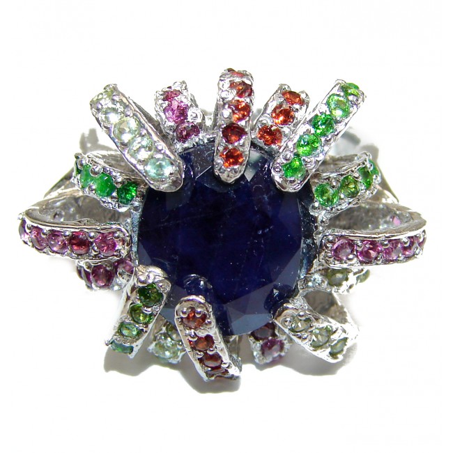 Large Genuine Sapphire .925 Sterling Silver handcrafted Statement Ring size 8 1/4
