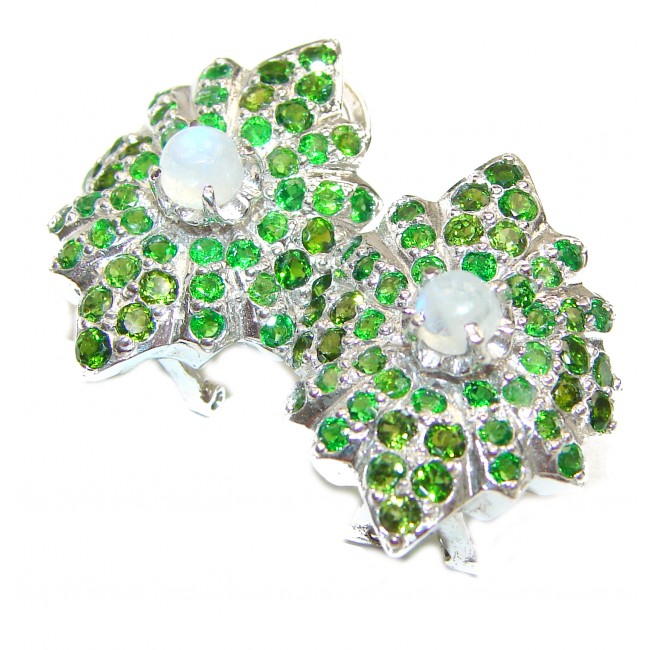 Fabulous Rainbow Moonstone & Chrome Diopside .925 Sterling Silver handcrafted stud earrings