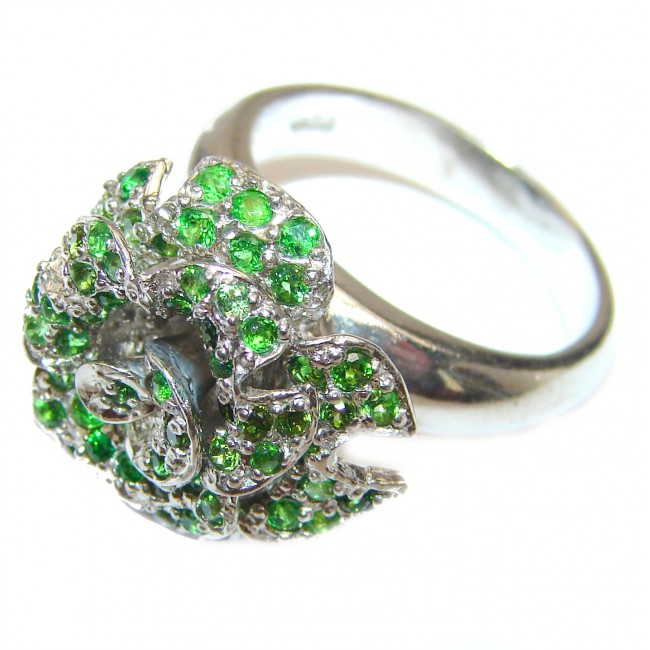 Spectacular Genuine Chrome Diopside .925 Sterling Silver handcrafted ring size 8 1/4