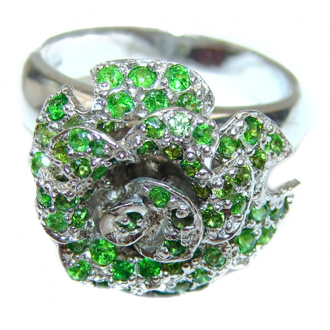 Spectacular Genuine Chrome Diopside .925 Sterling Silver handcrafted ring size 8 1/4