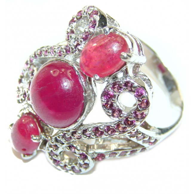 Large Genuine Kashmir Ruby .925 Sterling Silver handcrafted Statement Ring size 8 1/4