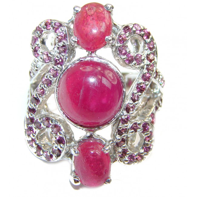 Large Genuine Kashmir Ruby .925 Sterling Silver handcrafted Statement Ring size 8 1/4