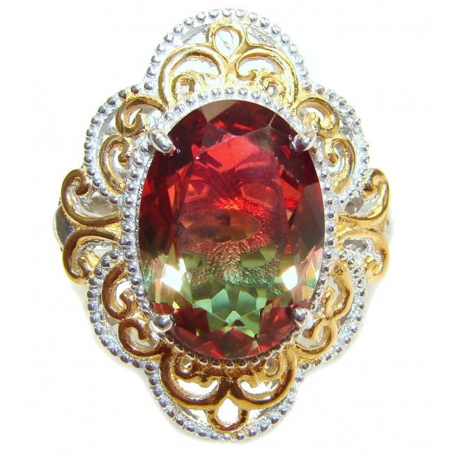 Huge Top Quality Volcanic Tourmaline 18K Gold over .925 Sterling Silver handcrafted Ring s. 6 1/4
