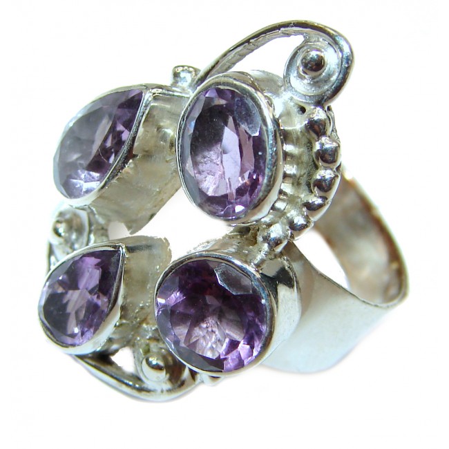 Spring Blooming Natural Amethyst .925 Sterling Silver handcrafted ring size 7 3/4
