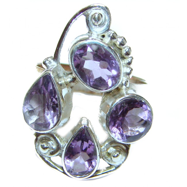 Spring Blooming Natural Amethyst .925 Sterling Silver handcrafted ring size 7 3/4