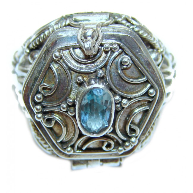 Energizing Swiss Blue Topaz Sterling Silver handmade Poison Ring size 6