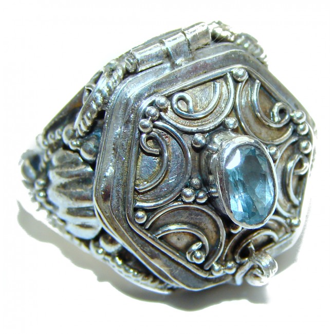 Energizing Swiss Blue Topaz Sterling Silver handmade Poison Ring size 6