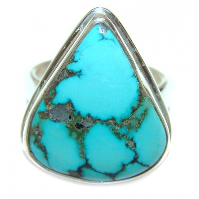 Large genuine American Turquoise .925 Sterling Silver ring; s. 7