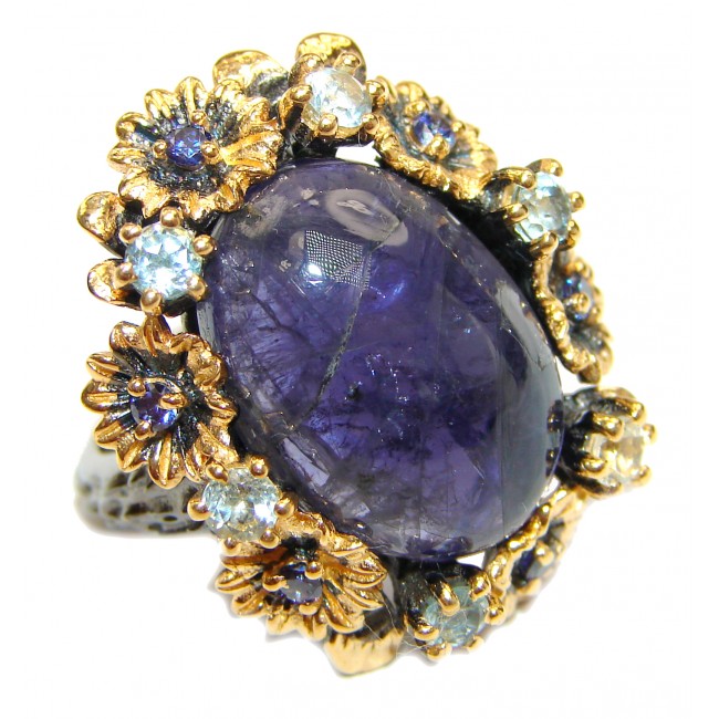 Chunky Authentic African Tanzanite 14K Gold over .925 Sterling Silver handmade Ring s. 6 3/4