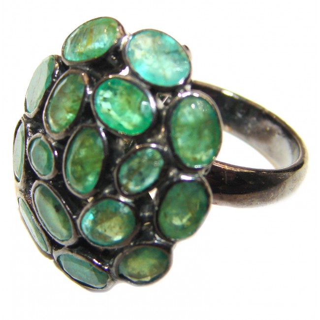 Posh Genuine Emerald blck rhodium over .925 Sterling Silver handcrafted Statement Ring size 8
