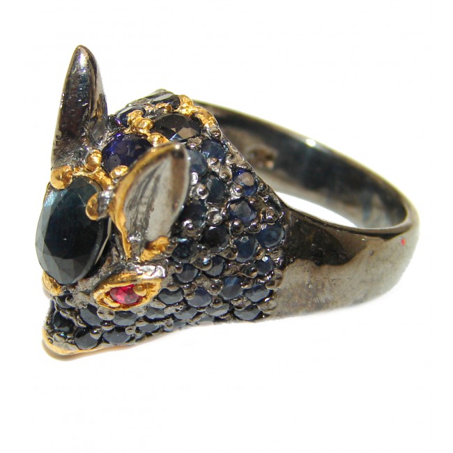 Chunky Rabbit Authentic Sapphire 14K Gold over .925 Sterling Silver handmade Ring s. 9