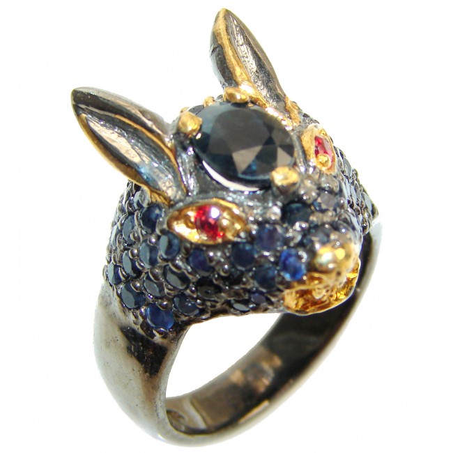 Chunky Rabbit Authentic Sapphire 14K Gold over .925 Sterling Silver handmade Ring s. 9