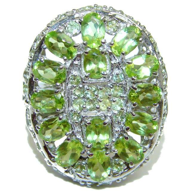 Aurora Spectacular Natural Peridot .925 Sterling Silver handcrafted ring size 10