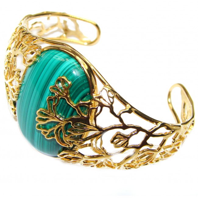 Natural Malachite 18k Gold over .925 Sterling Silver handcrafted Bracelet / Cuff