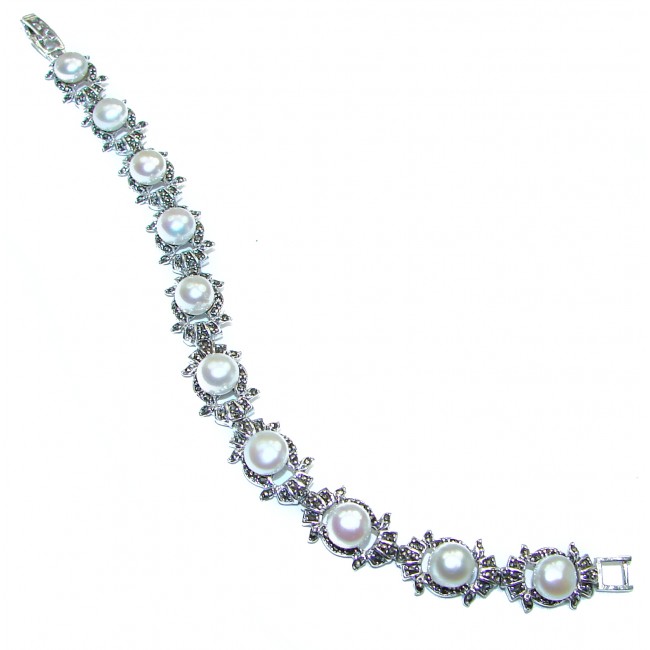 Huge Fantastic Marcasite Pearl .925 Silver handmade Bracelet