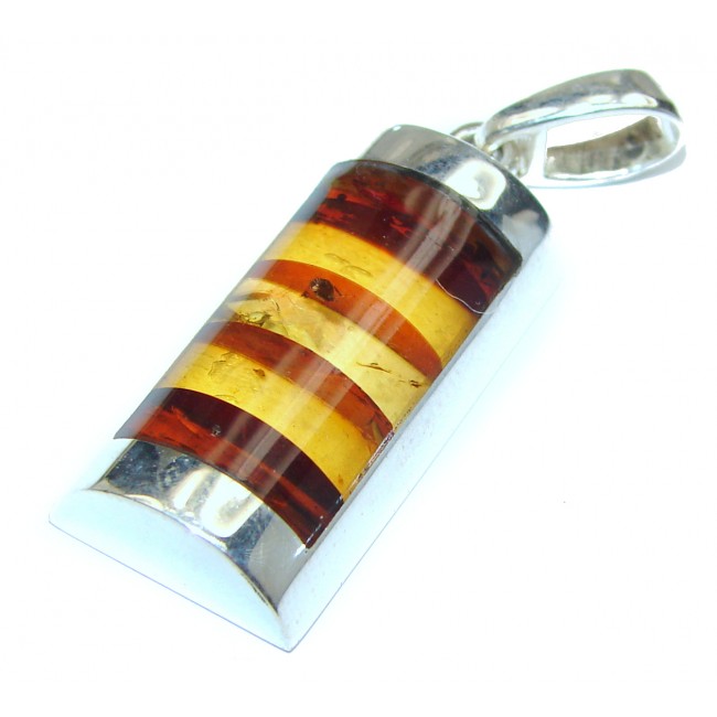 Excellent Mosaic Polish Amber .925 Sterling Silver handcrafted Pendant