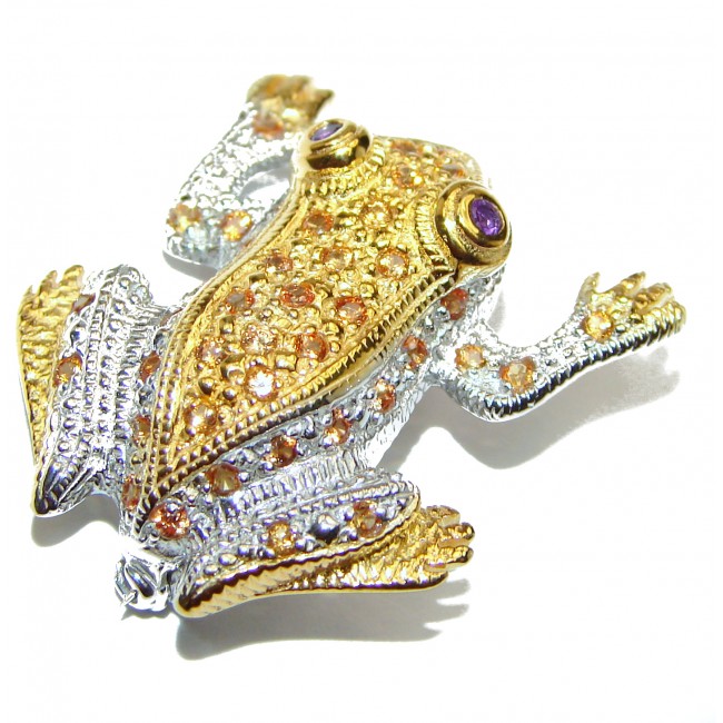 Frog Yellow Sapphire .925 Sterling Silver handmade Pendant Brooch