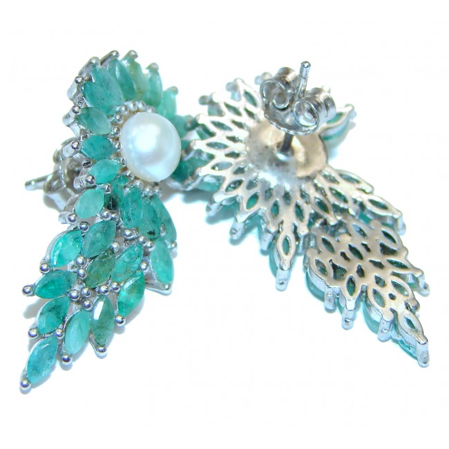 Precious genuine Pearl Emerald .925 Sterling Silver earrings