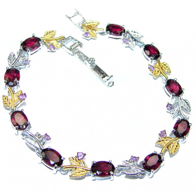 Authentic Garnet two tones .925 Sterling Silver handcrafted Bracelet