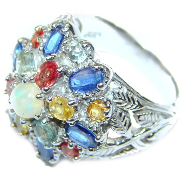 Fancy Ethiopian Opal Garnet .925 Sterling Silver handcrafted ring size 9