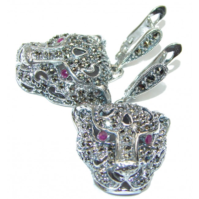 Cheetah Authentic Ruby Enamel 14K Gold over .925 Sterling Silver handmade earrings