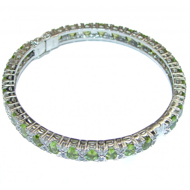 Glorious Natural Peridot White Topaz 925 Sterling Silver Bangle bracelet