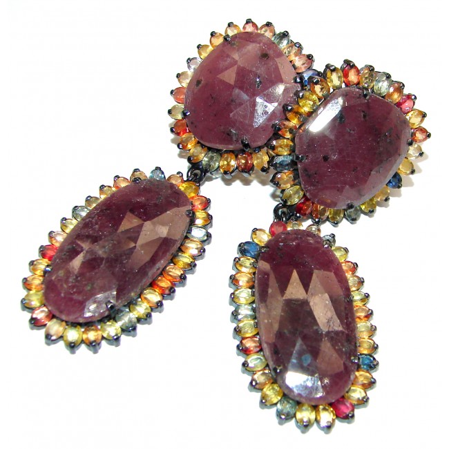 Stunning Large Authentic Kashmir Ruby black rhodium over .925 Sterling Silver handcrafted stud earrings