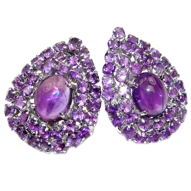 Miriam Spectacular Large Authentic Amethyst black rhodium over .925 Sterling Silver handmade earrings