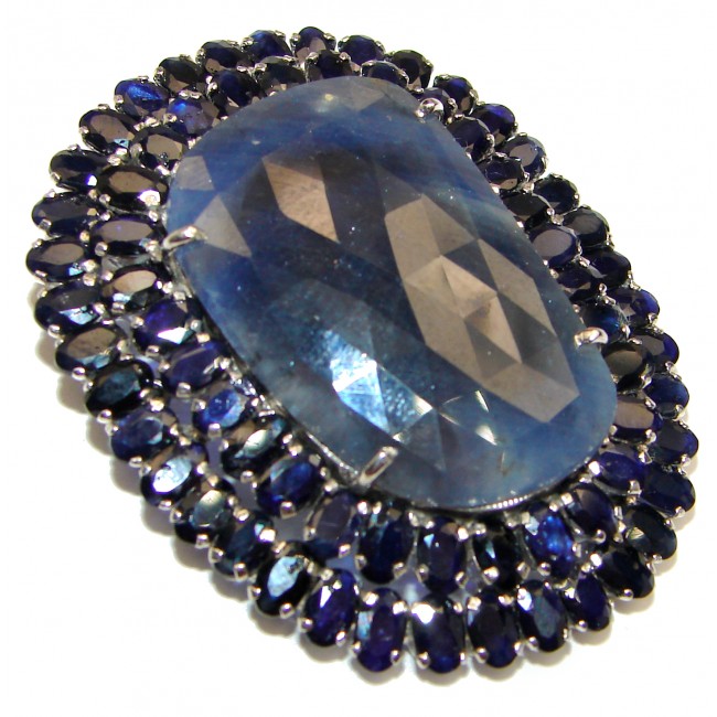 Large genuine Sapphire .925 Sterling Silver handmade Pendant - Brooch