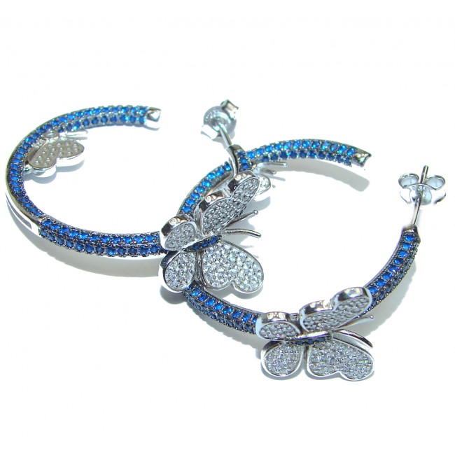 Butterflies Blue Sapphire .925 Sterling Silver hoop earrings