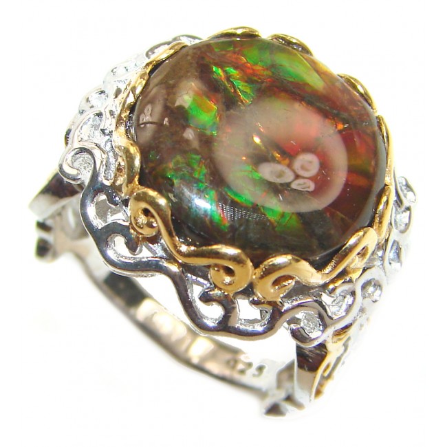 Outstanding Genuine Canadian Ammolite 18K Gold over .925 Sterling Silver handmade ring size 8 1/4