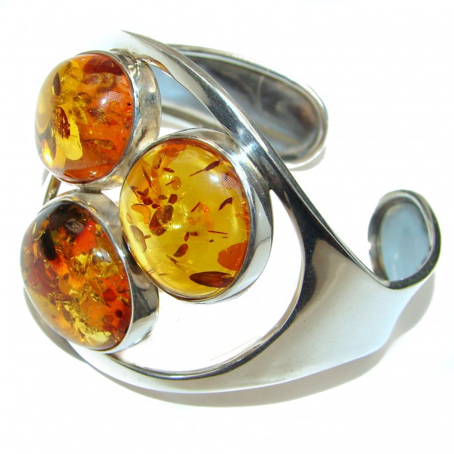 One of the kind Huge genuine Baltic Sea Amber .925 Sterling Silver handmade Bracelet / Cuff