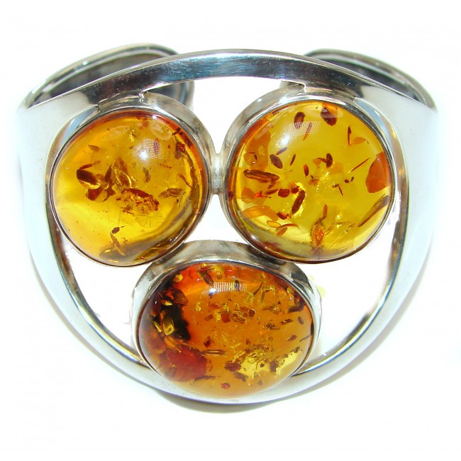 One of the kind Huge genuine Baltic Sea Amber .925 Sterling Silver handmade Bracelet / Cuff