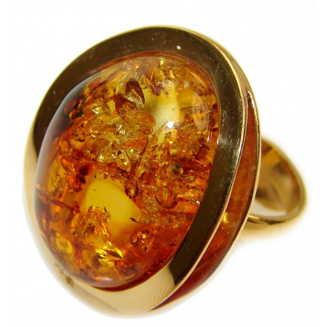 Excellent Vintage Design Baltic Amber 14K Gold over .925 Sterling Silver handcrafted Ring s. 8 adjustable