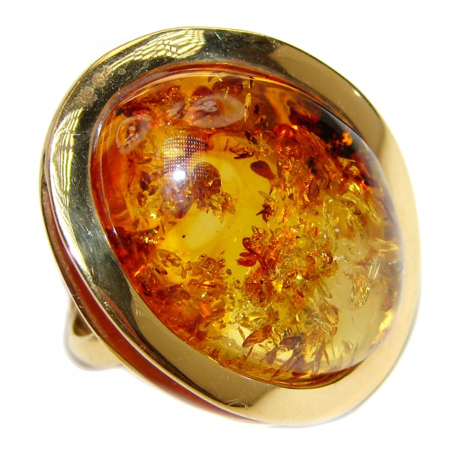 Excellent Vintage Design Baltic Amber 14K Gold over .925 Sterling Silver handcrafted Ring s. 8 adjustable