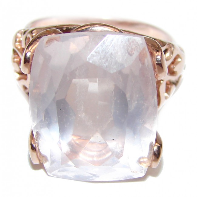 Princess Cut 15ctw Rose Quartz Rose Gold over .925 Sterling Silver brilliantly handcrafted ring s. 6 1/4