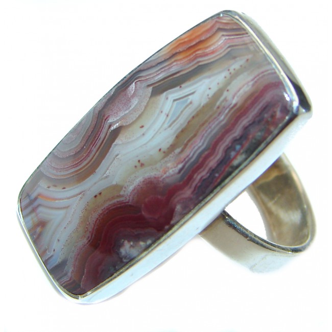 Excellent quality Crazy Lace Agate .925 Sterling Silver Ring s. 9