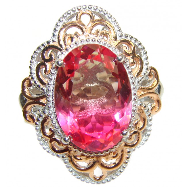 Huge Top Quality Volcanic Pink Tourmaline 18 K Gold over .925 Sterling Silver handcrafted Ring s. 6 3/4