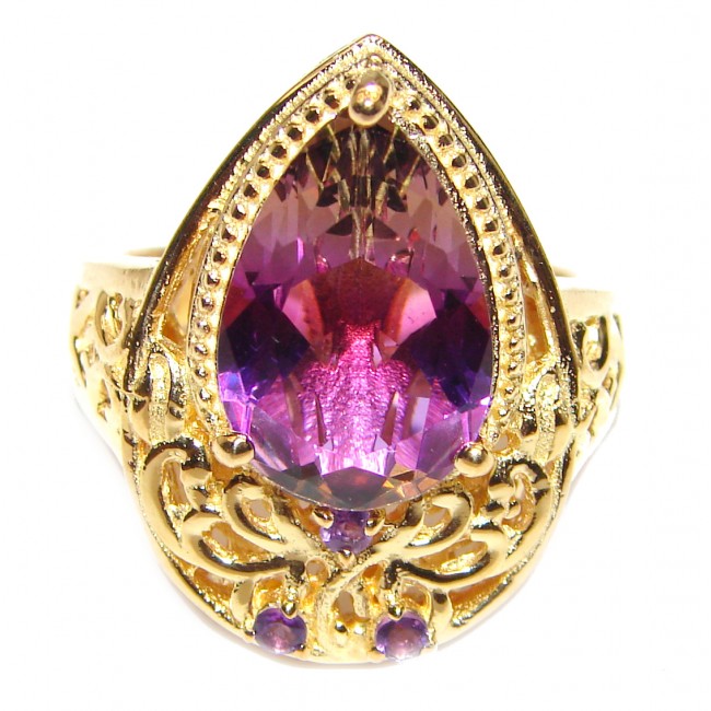 HUGE pear cut Ametrine 18K Gold over .925 Sterling Silver handcrafted Ring s. 7 1/2
